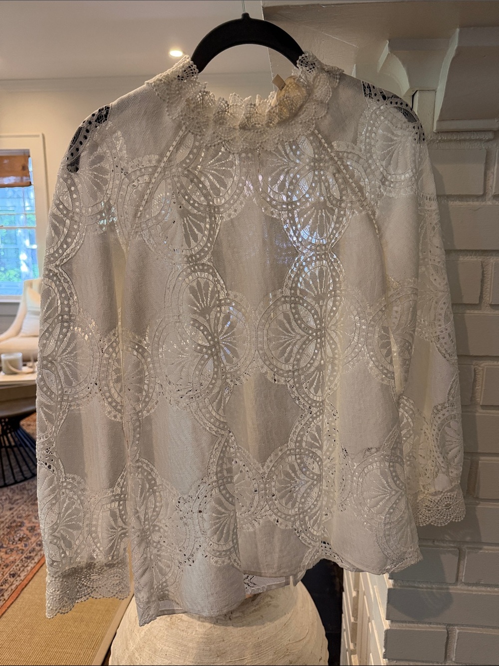 Sezane White Lace Eyelet Long-Sleeve Women’s Top